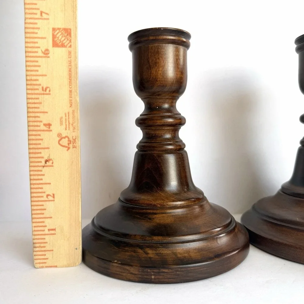 Large Chunky‎ Wooden Candlestick Holders Boho Cottagecore Farmhouse Witchy